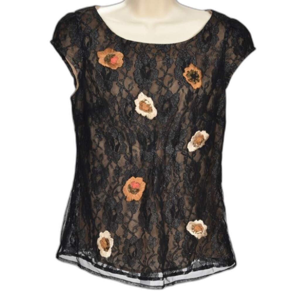 Moulinette Soeurs / Anthropologie Black Lace Embroidered Blouse Size 6